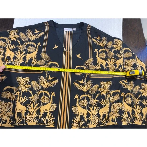 Belle by Kim Gravel 1X Safari Giraffe Print Kaftan Top Black Gold Oversized Boho - Picture 9 of 11